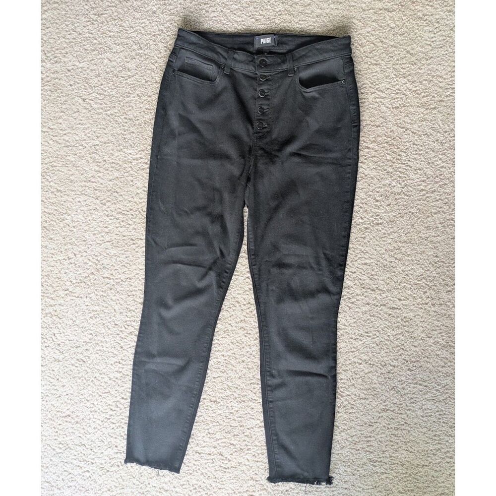 Paige Black Slim Ankle Bombshell Multi Button Fly Jeans w/ Raw Hem Sz 31